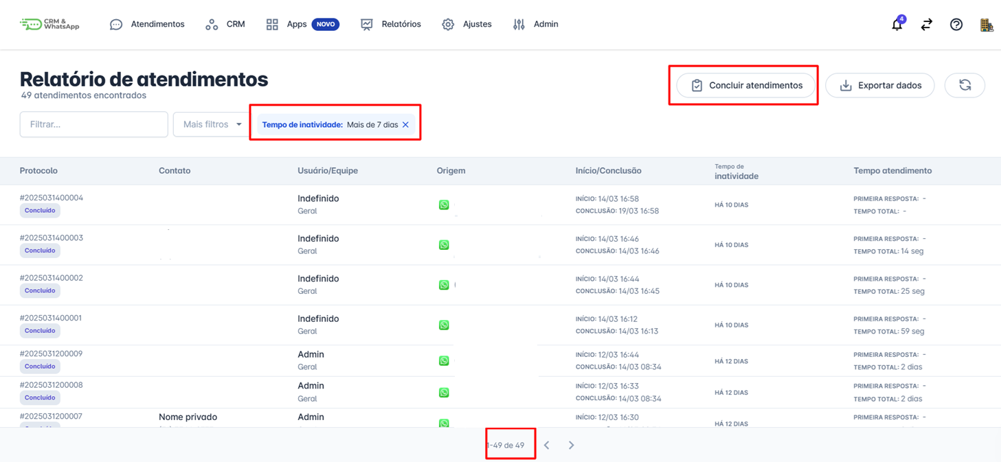 Botão Concluir Atendimentos
