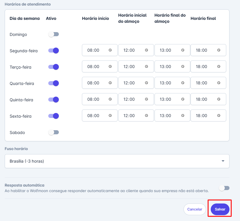 Preenchimento de Horários