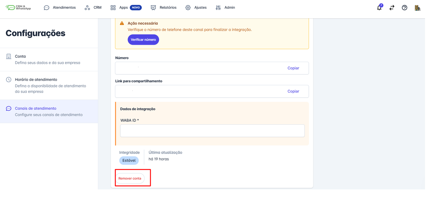 Botão Remover Conta