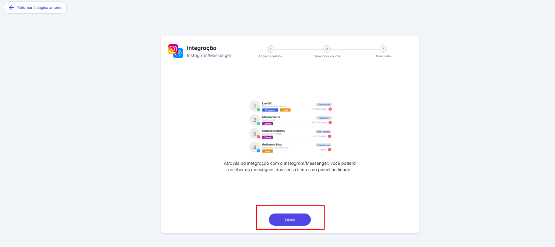 Iniciar Integração