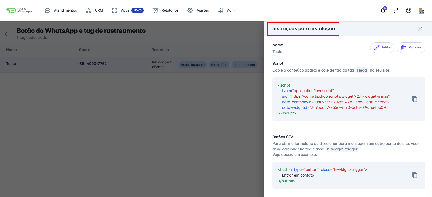 Instalação no Site