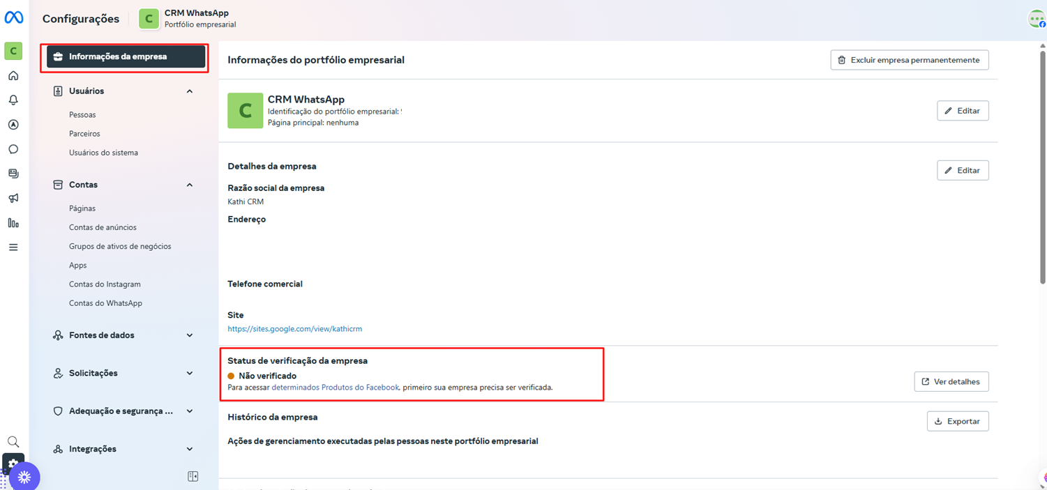 Status de verificação