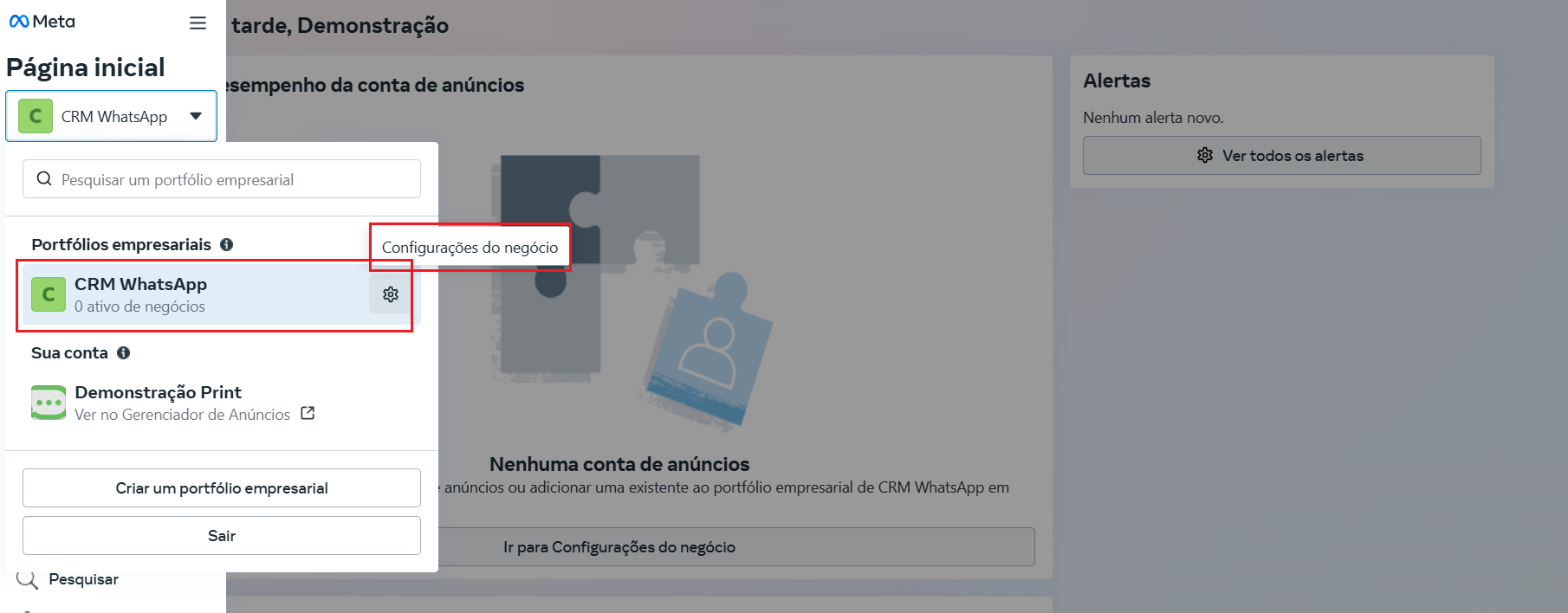 Configurações de Negócio