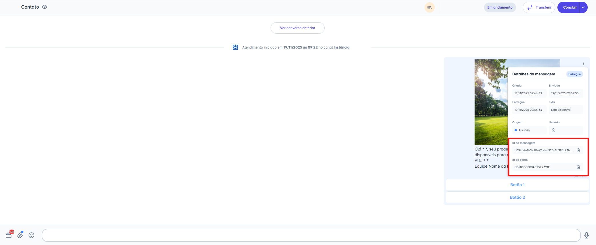 Detalhes da mensagem