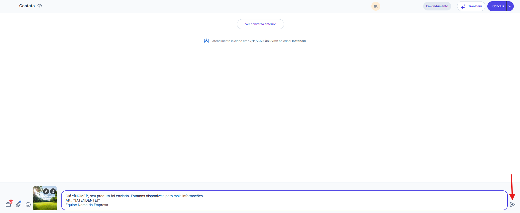 Mensagem inserida na barra