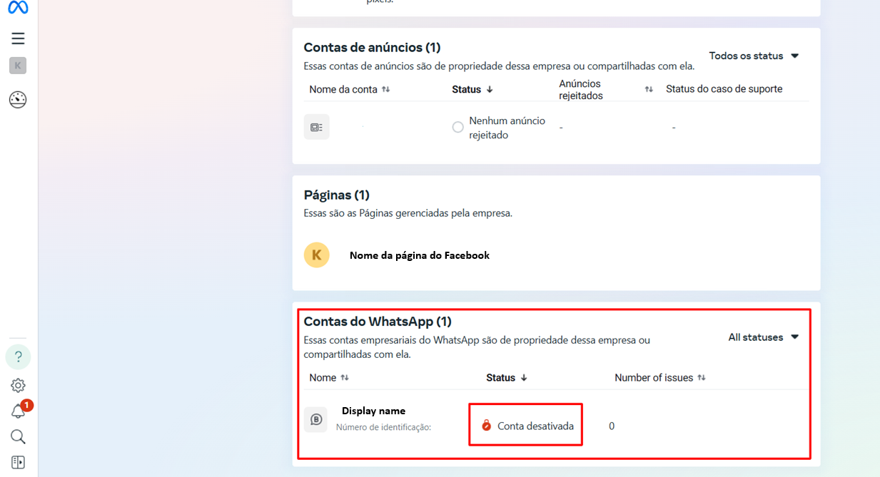 Informações da conta