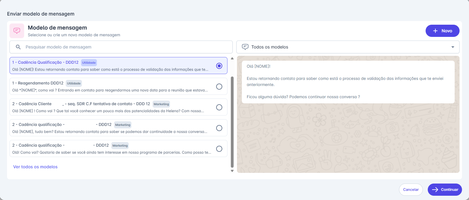 Selecionar modelo de mensagem