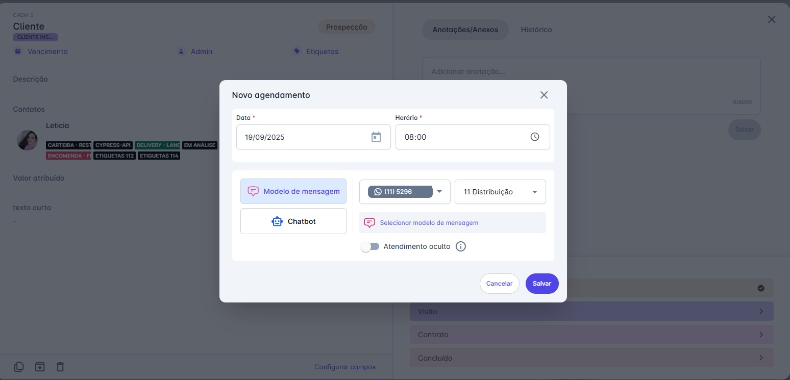 Tela Agendamento CRM