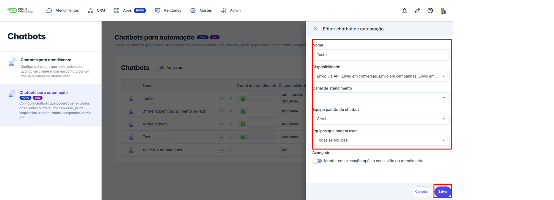 Configurações de automação