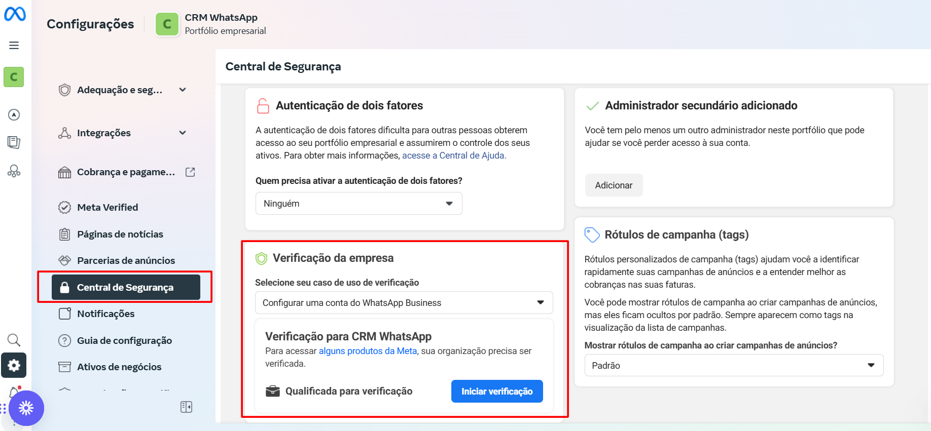 Centro de Segurança - Verificação da Empresa