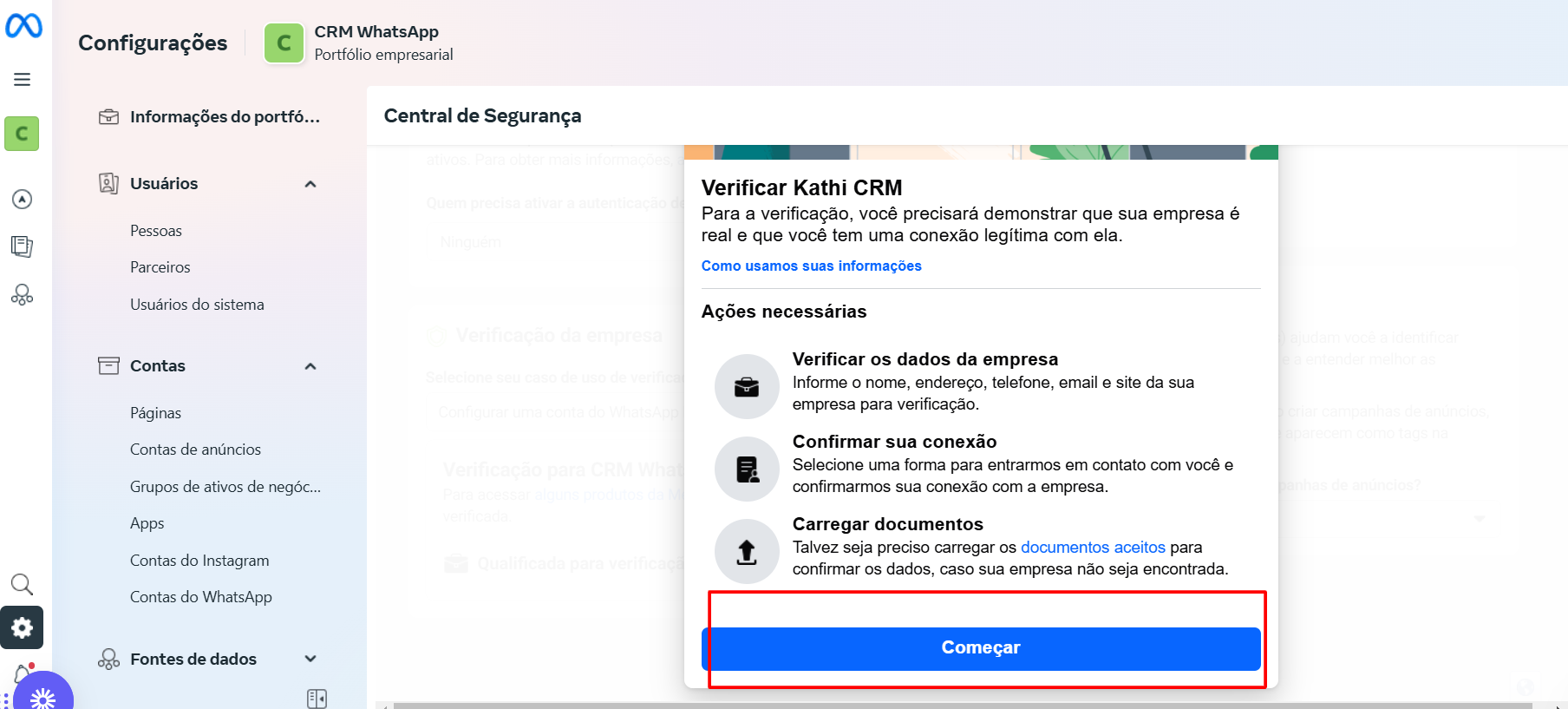 Começar verificação
