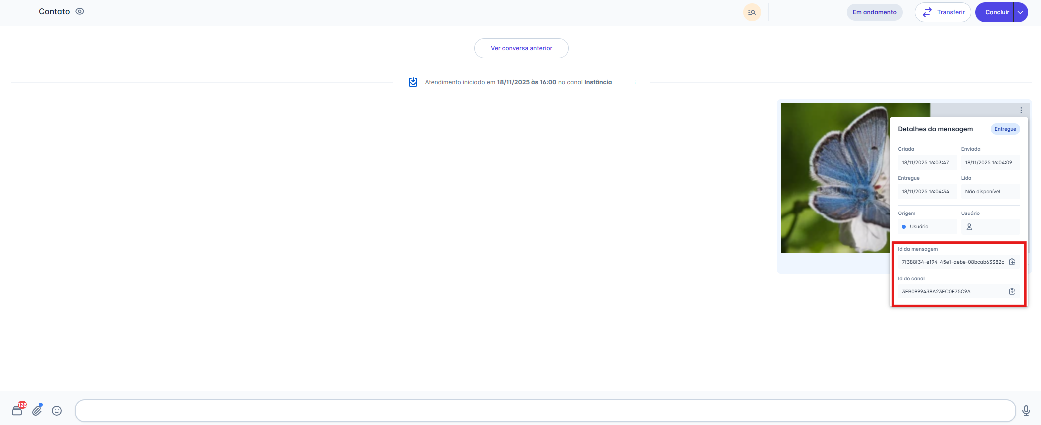 Detalhes da mensagem