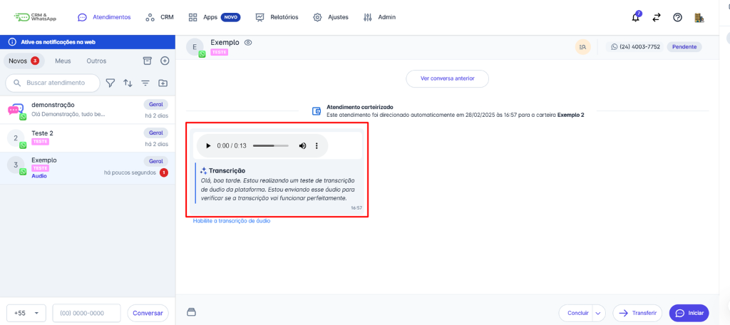Exemplo de Transcrição